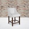 Flash Furniture Carmel Series 30″ High Transitional Tufted Walnut Barstool with Accent Nail Trim in Light Gray LeatherSoft(White Leathersoft)