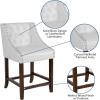 Flash Furniture Carmel Series 30″ High Transitional Tufted Walnut Barstool with Accent Nail Trim in Light Gray LeatherSoft(White Leathersoft)