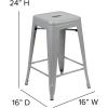 Flash Furniture Cierra 4 Pack Commercial Indoor Counter Height Stools – Silver Galvanized Steel Frame – Gray All-Weather Poly Resin Seat – 24″ High – Backless(Silver/Gray)