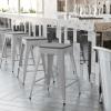 Flash Furniture Cierra 4 Pack Commercial Indoor Counter Height Stools – Silver Galvanized Steel Frame – Gray All-Weather Poly Resin Seat – 24″ High – Backless(Silver/Gray)