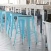Flash Furniture Cierra 4 Pack Commercial Indoor Counter Height Stools – Silver Galvanized Steel Frame – Gray All-Weather Poly Resin Seat – 24″ High – Backless(Teal-blue Resin Wood Seat/Teal Frame)