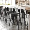 Flash Furniture Cierra 4 Pack Commercial Indoor Counter Height Stools – Silver Galvanized Steel Frame – Gray All-Weather Poly Resin Seat – 24″ High – Backless(Black/Black)
