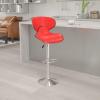 Flash Furniture Devin Contemporary Cozy Mid-Back Black Vinyl Adjustable Height Barstool with Chrome Base(Red)