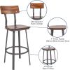 Flash Furniture Flint Series Commercial Restaurant Barstool, Wood Seat/Back, Powder Coat Frame, Antique Copper/Gray(Rustic Walnut)