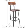 Flash Furniture Flint Series Commercial Restaurant Barstool, Wood Seat/Back, Powder Coat Frame, Antique Copper/Gray(Rustic Walnut)