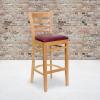 Flash Furniture HERCULES Series Ladder Back Natural Wood Restaurant Barstool – Burgundy Vinyl Seat