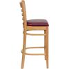 Flash Furniture HERCULES Series Ladder Back Natural Wood Restaurant Barstool – Burgundy Vinyl Seat