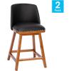 Flash Furniture Julia Set of 2 Transitional Counter Stools – Black LeatherSoft Upholstery – Silver Nailhead Trim – 24 Inch – Walnut Finish Wood Frames