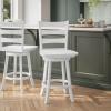 Flash Furniture Liesel Commercial Grade Classic Ladderback Barstool – Gray Wash Walnut Solid Wood Frame – Counter Height – 360° Swivel Seat – Integrated Footrest(White Wash)