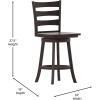 Flash Furniture Liesel Commercial Grade Classic Ladderback Barstool – Gray Wash Walnut Solid Wood Frame – Counter Height – 360° Swivel Seat – Integrated Footrest(Gray Wash Walnut)
