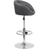 Flash Furniture Luis Contemporary Blue Fabric Adjustable Height Barstool with Barrel Back and Chrome Base(Gray Vinyl)
