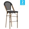 Flash Furniture Marseille Indoor/Outdoor Commercial Bistro Stacking Bar Stool – Black Textilene Back and Seat – Natural Bamboo Print Metal Frame, 2 Pack(Black/Natural Frame)