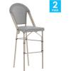 Flash Furniture Marseille Indoor/Outdoor Commercial Bistro Stacking Bar Stool – Black Textilene Back and Seat – Natural Bamboo Print Metal Frame, 2 Pack(Black & White/Light Natural Frame)
