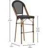 Flash Furniture Marseille Indoor/Outdoor Commercial Bistro Stacking Bar Stool – Black Textilene Back and Seat – Natural Bamboo Print Metal Frame, 2 Pack(Black/Natural Frame)