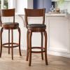 Flash Furniture Nichola Commercial Classic Open Back Barstool – Antique Oak Finish Wood Frame – Black LeatherSoft Seat – Bar Height – 360° Swivel Seat – Footrest(Black Vinyl/Antique Oak Frame)
