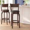 Flash Furniture Nichola Commercial Classic Open Back Barstool – Antique Oak Finish Wood Frame – Black LeatherSoft Seat – Bar Height – 360° Swivel Seat – Footrest(Black Vinyl/Espresso Frame)
