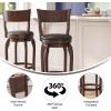Flash Furniture Nichola Commercial Classic Open Back Barstool – Antique Oak Finish Wood Frame – Black LeatherSoft Seat – Bar Height – 360° Swivel Seat – Footrest(Black Vinyl/Espresso Frame)