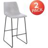 Flash Furniture Reagan 30″ LeatherSoft Barstools with Footrest, Mid-Century Modern Bucket Style Bar Height Stools, Set of 2, Light Gray