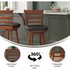 Flash Furniture Zerrick Commercial Classic Ladderback Barstool – Espresso Wood Frame – Black LeatherSoft Seat – Counter Height – 360° Swivel Seat – Footrest(Black Vinyl/Antique Oak Frame)