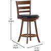 Flash Furniture Zerrick Commercial Classic Ladderback Barstool – Espresso Wood Frame – Black LeatherSoft Seat – Counter Height – 360° Swivel Seat – Footrest(Black Vinyl/Antique Oak Frame)