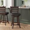 Flash Furniture Zerrick Commercial Classic Ladderback Barstool – Espresso Wood Frame – Black LeatherSoft Seat – Counter Height – 360° Swivel Seat – Footrest(Black Vinyl/Espresso Frame)