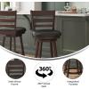Flash Furniture Zerrick Commercial Classic Ladderback Barstool – Espresso Wood Frame – Black LeatherSoft Seat – Counter Height – 360° Swivel Seat – Footrest(Black Vinyl/Espresso Frame)