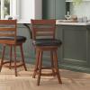 Flash Furniture Zerrick Commercial Classic Ladderback Barstool – Espresso Wood Frame – Black LeatherSoft Seat – Counter Height – 360° Swivel Seat – Footrest(Black Vinyl/Antique Oak Frame)