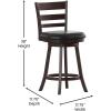 Flash Furniture Zerrick Commercial Classic Ladderback Barstool – Espresso Wood Frame – Black LeatherSoft Seat – Counter Height – 360° Swivel Seat – Footrest(Black Vinyl/Espresso Frame)