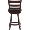 Flash Furniture Zerrick Commercial Classic Ladderback Barstool – Espresso Wood Frame – Black LeatherSoft Seat – Counter Height – 360° Swivel Seat – Footrest(Black Vinyl/Espresso Frame)