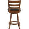 Flash Furniture Zerrick Commercial Classic Ladderback Barstool – Espresso Wood Frame – Black LeatherSoft Seat – Counter Height – 360° Swivel Seat – Footrest(Black Vinyl/Antique Oak Frame)