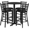 Flash Furniture 30” Round Black Laminate Table Set with X-Base and 4 Ladder Back Metal Barstools – Black Vinyl Seat(Black)