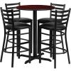 Flash Furniture 30” Round Black Laminate Table Set with X-Base and 4 Ladder Back Metal Barstools – Black Vinyl Seat(Mahogany Top/Black Vinyl Seat)