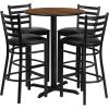 Flash Furniture 30” Round Black Laminate Table Set with X-Base and 4 Ladder Back Metal Barstools – Black Vinyl Seat(Walnut Top/Black Vinyl Seat)