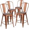 Flash Furniture Carly 24″ High Copper Metal Counter Height Stool with Back and Wood Seat(4)