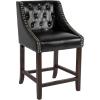Flash Furniture Carmel Series 30″ High Transitional Tufted Walnut Barstool with Accent Nail Trim in Light Gray LeatherSoft(Black Leathersoft)