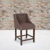 Flash Furniture Carmel Series 30″ High Transitional Tufted Walnut Barstool with Accent Nail Trim in Light Gray LeatherSoft(Brown Fabric)