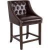 Flash Furniture Carmel Series 30″ High Transitional Tufted Walnut Barstool with Accent Nail Trim in Light Gray LeatherSoft(Brown Leathersoft)