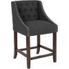 Flash Furniture Carmel Series 30″ High Transitional Tufted Walnut Barstool with Accent Nail Trim in Light Gray LeatherSoft(Charcoal Fabric)