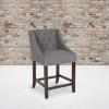 Flash Furniture Carmel Series 30″ High Transitional Tufted Walnut Barstool with Accent Nail Trim in Light Gray LeatherSoft(Dark Gray Fabric)