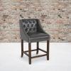 Flash Furniture Carmel Series 30″ High Transitional Tufted Walnut Barstool with Accent Nail Trim in Light Gray LeatherSoft(Dark Gray Leathersoft)