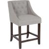 Flash Furniture Carmel Series 30″ High Transitional Tufted Walnut Barstool with Accent Nail Trim in Light Gray LeatherSoft(Light Gray Fabric)
