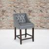 Flash Furniture Carmel Series 30″ High Transitional Tufted Walnut Barstool with Accent Nail Trim in Light Gray LeatherSoft(Light Gray Leather)
