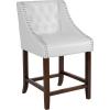 Flash Furniture Carmel Series 30″ High Transitional Tufted Walnut Barstool with Accent Nail Trim in Light Gray LeatherSoft(White Leathersoft)