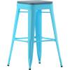 Flash Furniture Cierra 4 Pack Commercial Indoor Counter Height Stools – Silver Galvanized Steel Frame – Gray All-Weather Poly Resin Seat – 24″ High – Backless(Teal-blue Resin Wood Seat/Teal Frame)