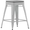 Flash Furniture Cierra 4 Pack Commercial Indoor Counter Height Stools – Silver Galvanized Steel Frame – Gray All-Weather Poly Resin Seat – 24″ High – Backless(Silver/Gray)