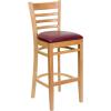 Flash Furniture HERCULES Series Ladder Back Natural Wood Restaurant Barstool – Burgundy Vinyl Seat