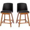 Flash Furniture Julia Set of 2 Transitional Counter Stools – Black LeatherSoft Upholstery – Silver Nailhead Trim – 24 Inch – Walnut Finish Wood Frames