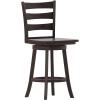 Flash Furniture Liesel Commercial Grade Classic Ladderback Barstool – Gray Wash Walnut Solid Wood Frame – Counter Height – 360° Swivel Seat – Integrated Footrest(Gray Wash Walnut)