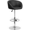 Flash Furniture Luis Contemporary Blue Fabric Adjustable Height Barstool with Barrel Back and Chrome Base(Black Vinyl)