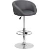 Flash Furniture Luis Contemporary Blue Fabric Adjustable Height Barstool with Barrel Back and Chrome Base(Gray Vinyl)